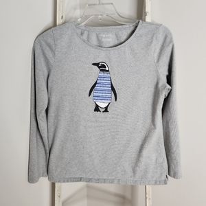 Talbots Top womens Medium beaded Penguin long sleeve 100% cotton graphic tee